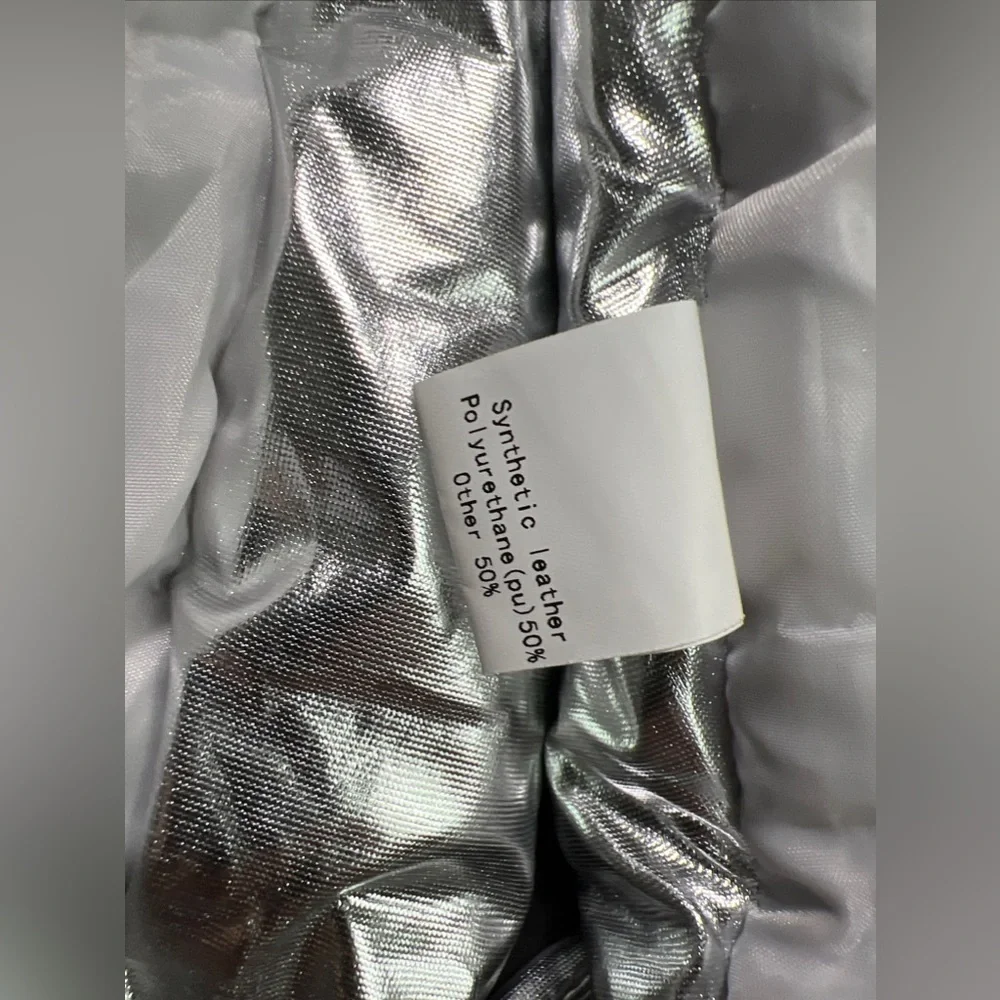 Half Heart Silver Metallic Shiny Vest Skirt Set Padded Qulited Puffer Womens S - Picture 11 of 15